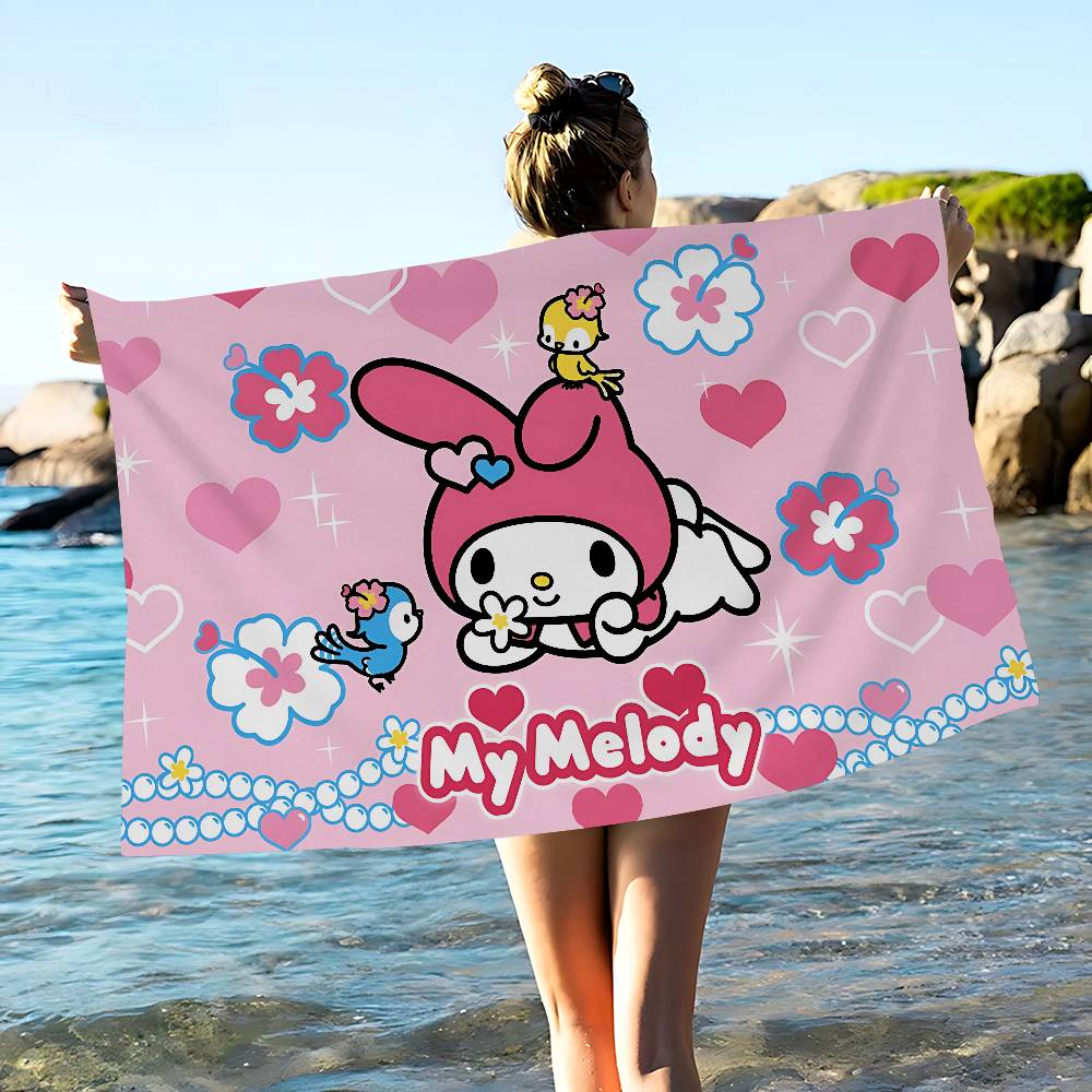 Cute M-My M-Melody Microfiber Printed Beach Towel Mountain Climbing Yoga Beach Swimming Running Absorbent Soft Towel