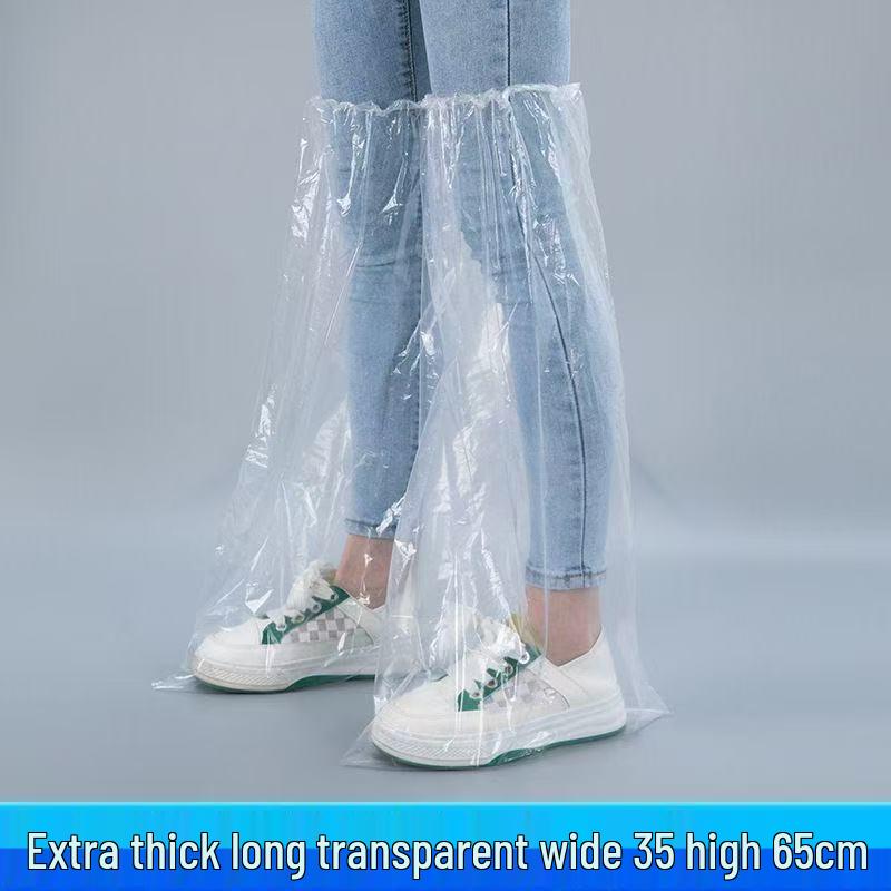 Thickened Waterproof Non-Slip Disposable Over-the-Knee Shoe Covers for Adults - Transparent Rainproof Overshoes