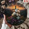 Peaceful Cross with Lilies Sunset Valley 2D Flat Metal Wall Art Outdoor Religious Memorial Plaque