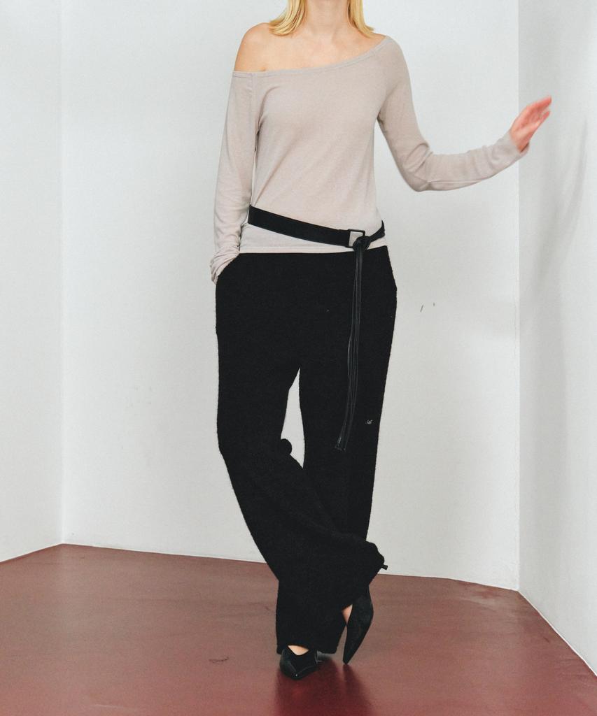 Aente Warm Terry Banding Pants - Black
