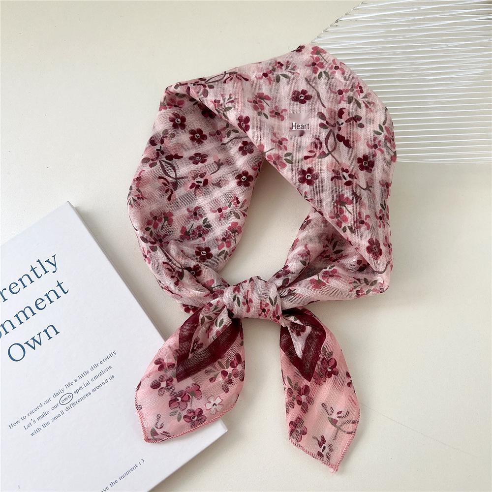 58 Floral Cotton Linen Scarf: Korean Ditsy Print Neckerchief for Spring, Summer, Autumn - Versatile Headband and Headscarf