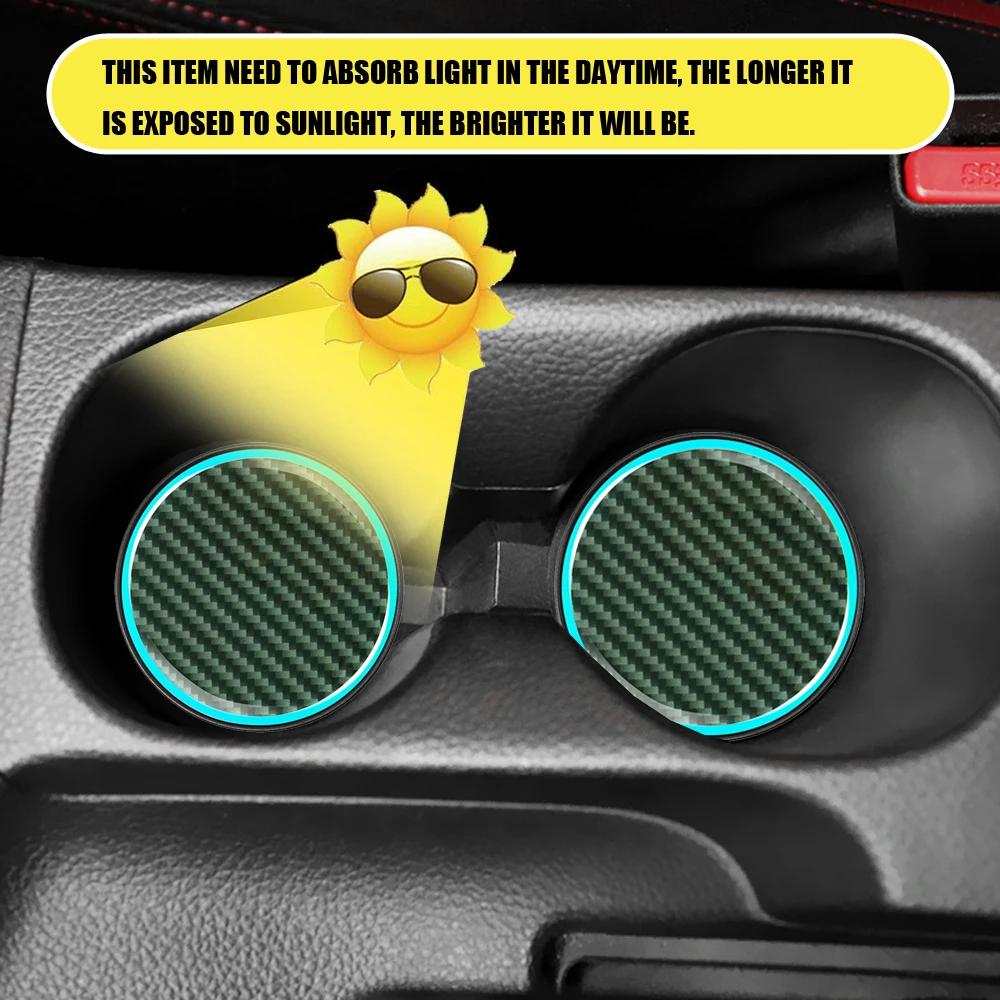Glowing Car Cup Holder Coasters, Anti-Slip Silicone Mat, Waterproof Auto Drink Pad, Interior Decoration Accessories, 2 Pack