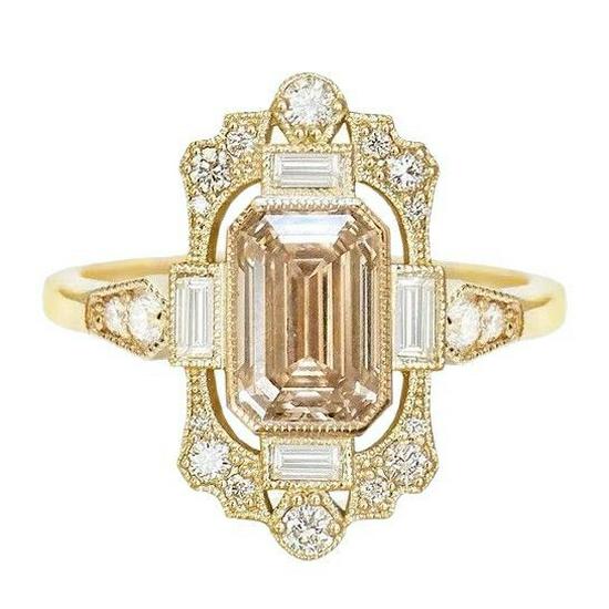 Trendy Zircon Champagne Diamond Ring - Classic Style for Women