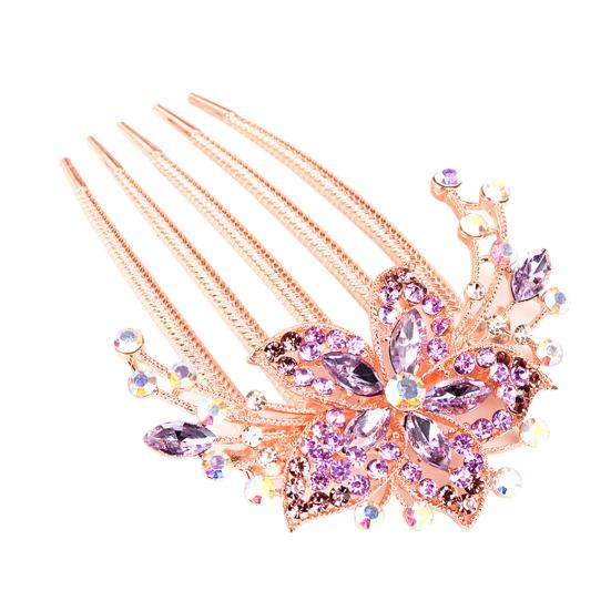 Hair Comb Flower Leaf Rhinestones Ladies Exquisite Long Lasting Hair Fork Hair Accessories