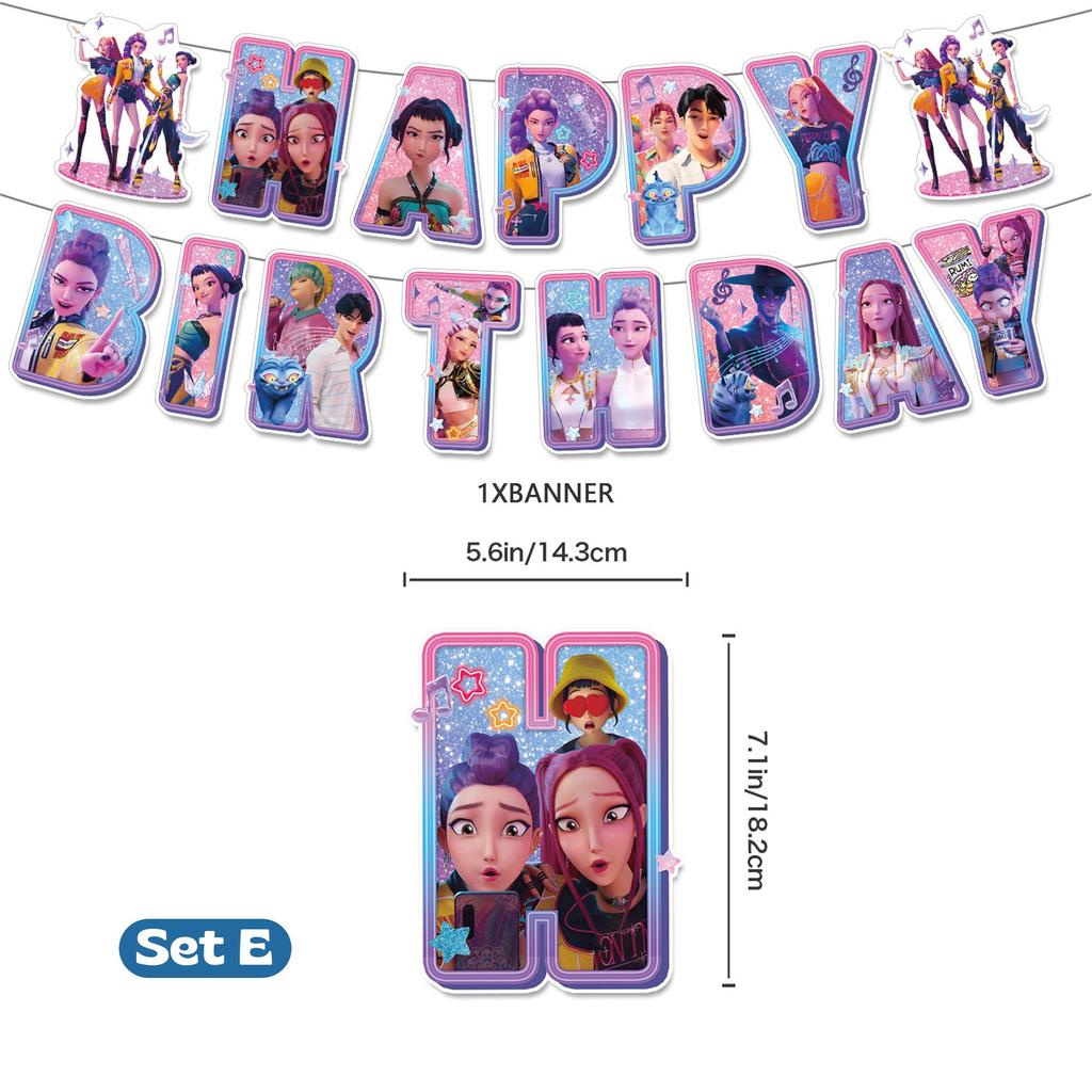 D-Demon H-Hunters Disposable Party Cutlery Set Banner, Balloons, Cake Topper, Swirls Daughter's Birthday Gifts Party Decorations