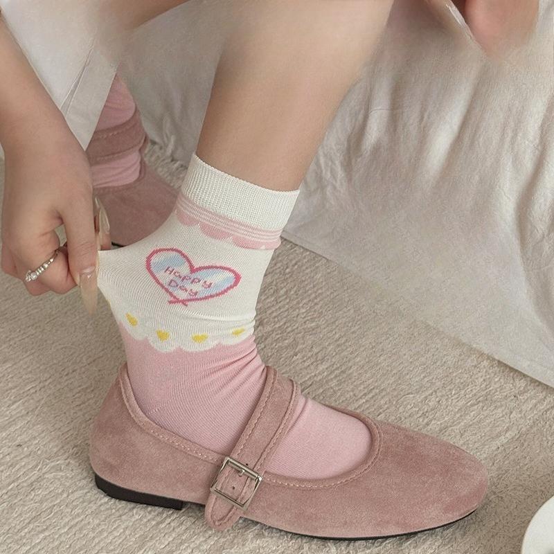 Pink Boneless Women's Mid-calf Socks, Thin and Cute Cartoon Socks for Girls In Spring and Summer