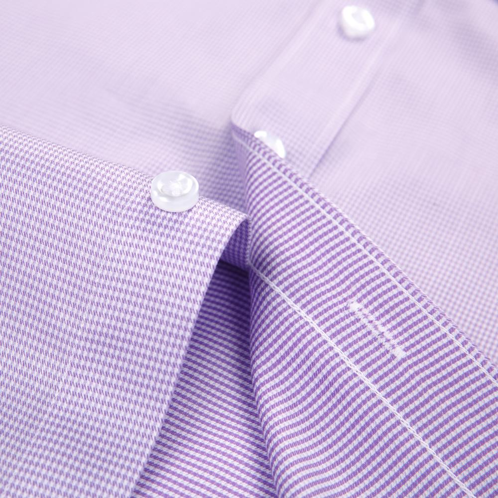 Men's Houndstooth Pattern Spread Collar Non-Iron Formal Shirts 100% Cotton - Long Sleeve Premium Quality Business Office Wear