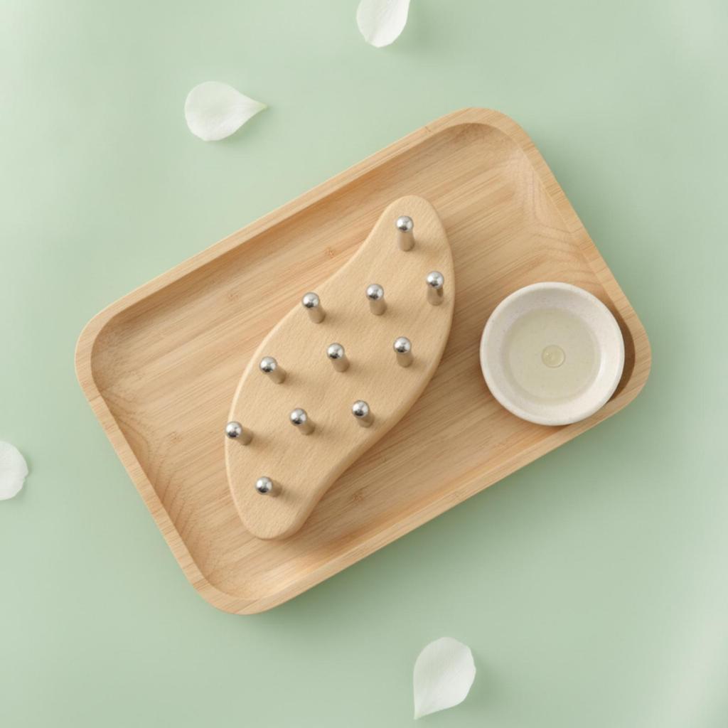 Wooden Gua Sha Comb with Steel Pins Relaxing Handheld for Adults, Body Massage, Home