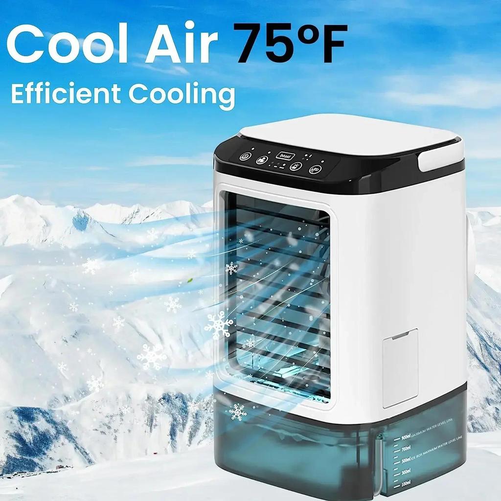 3 Wind Modes Mute Air Cooler Humidifier Portable Air Conditioner Fan Desktop Dual Spray Ultrasonic Atomization Electric Fan