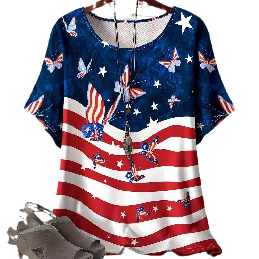 

XL-7XL Плюс Размер Короткие Рукава Круглый Вырез Футболка Для Женщин Топы 3D Печать С Якорем Рисунок Футболки 7XL