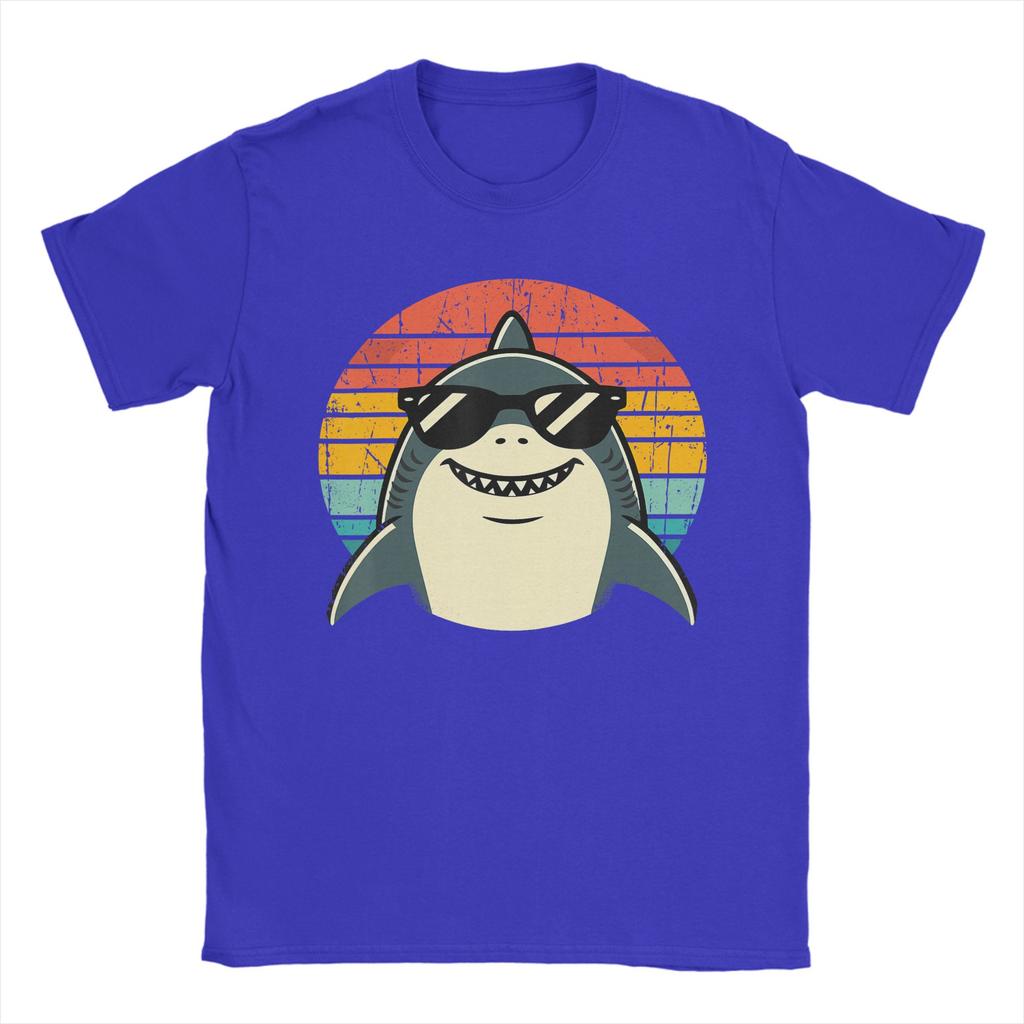 Shark with Sunglasses Animal Sharks Unisexs T Shirt Novelty Tee Shirt Short Sleeve Round Collar TShirts Cotton Printed Clothes