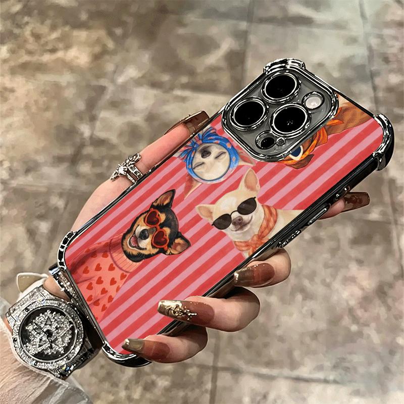 Chihuahua Puppy Teacup Dog Plating Phone Case For Iphone 16 17 Pro Max Air 16E 14 15 Plus 12 13 Mini Anti-Fall Airabag Cover