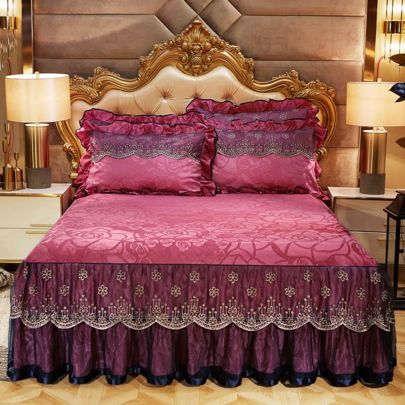 Velvet Lace Bed Skirt European-Style Embossed Bedspread Non-Slip Protective Cover Autumn and Winter Warm Bedding