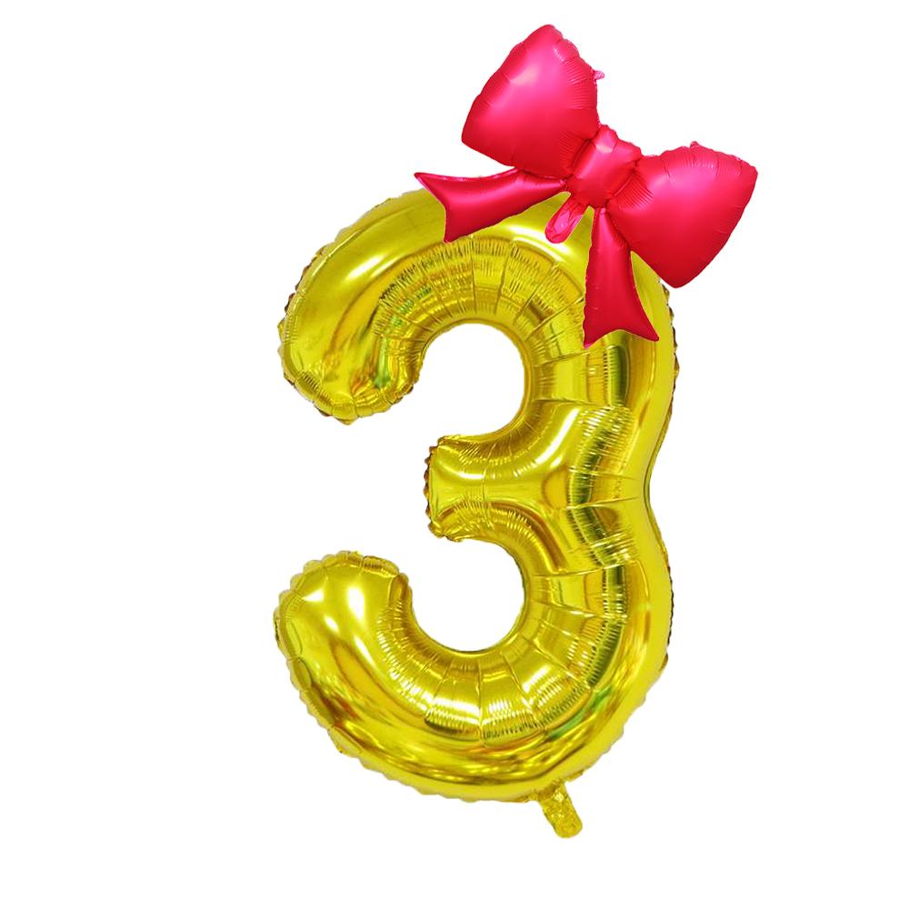 2Pcs 40Inch Gold Number Foil Balloon with Cute Bow Balloons For Kids Baby Girl 1st Birthday Party Decoration Favors Supplies
