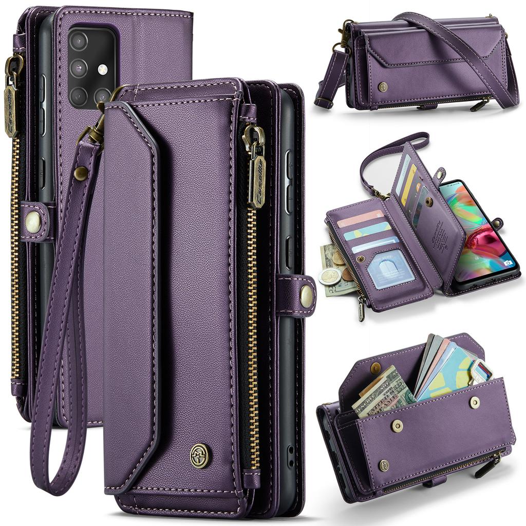 Pour Samsung Galaxy Série A12 A13 A71 S20 S21 S22 S23 S24 S25 Z Fold3 Z Fold4 Z Fold5 Z Fold6 Sac Téléphone Bandoulière Multifonctionnel en Cuir PU