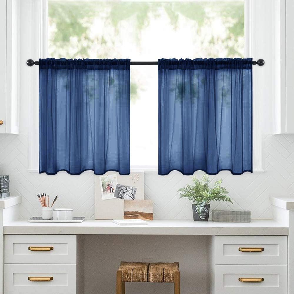 

2pcs Solid Color High Transparency Terylene Gauze Short Curtains, Small Curtains for Kitchen, Bathroom, Living Room, Home Decor W132CM X H46CM 2PCS темно-синього кольору