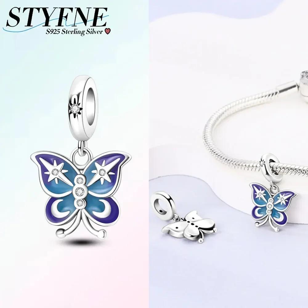 Exquisite Copper Blue Series Butterfly Beads Pendant Fit Bangle Charms Bracelet Diy Women Original Jewelry Gifts