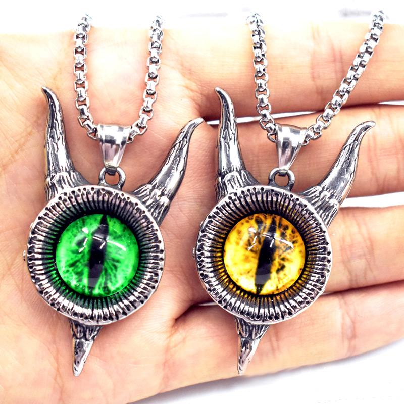 Vintage Lucifer Satan Stainless Steel Necklace Pendant Men Gothic Satan Demon Eye Pendant Punk Hip Hop Pagan Jewelry