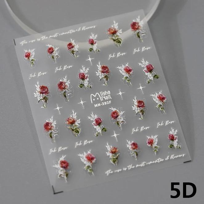 Gold Silver Pink Red Rose Flowers 3D Self Adhesive Nail Art Decorations Stickers High Quality Fashion Manicure Decals