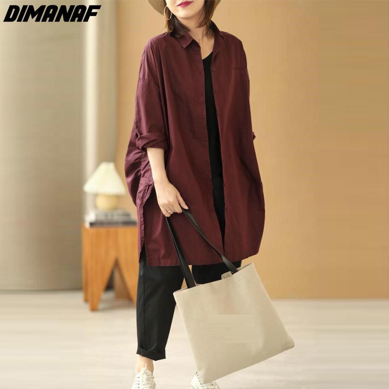 

DIMANAF 2022, новинка, большие размеры, осенний стиль, повседневная однотонная блузка, женские базовые рубашки с длинными рукавами, футболки, свободный длинный кардиган