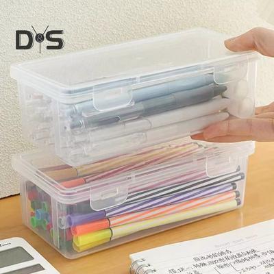Cutie pentru creion, cu capacitate foarte mare, design transparent, organizator stivuitor pentru creion, cu capac cu fixare, container pentru creion