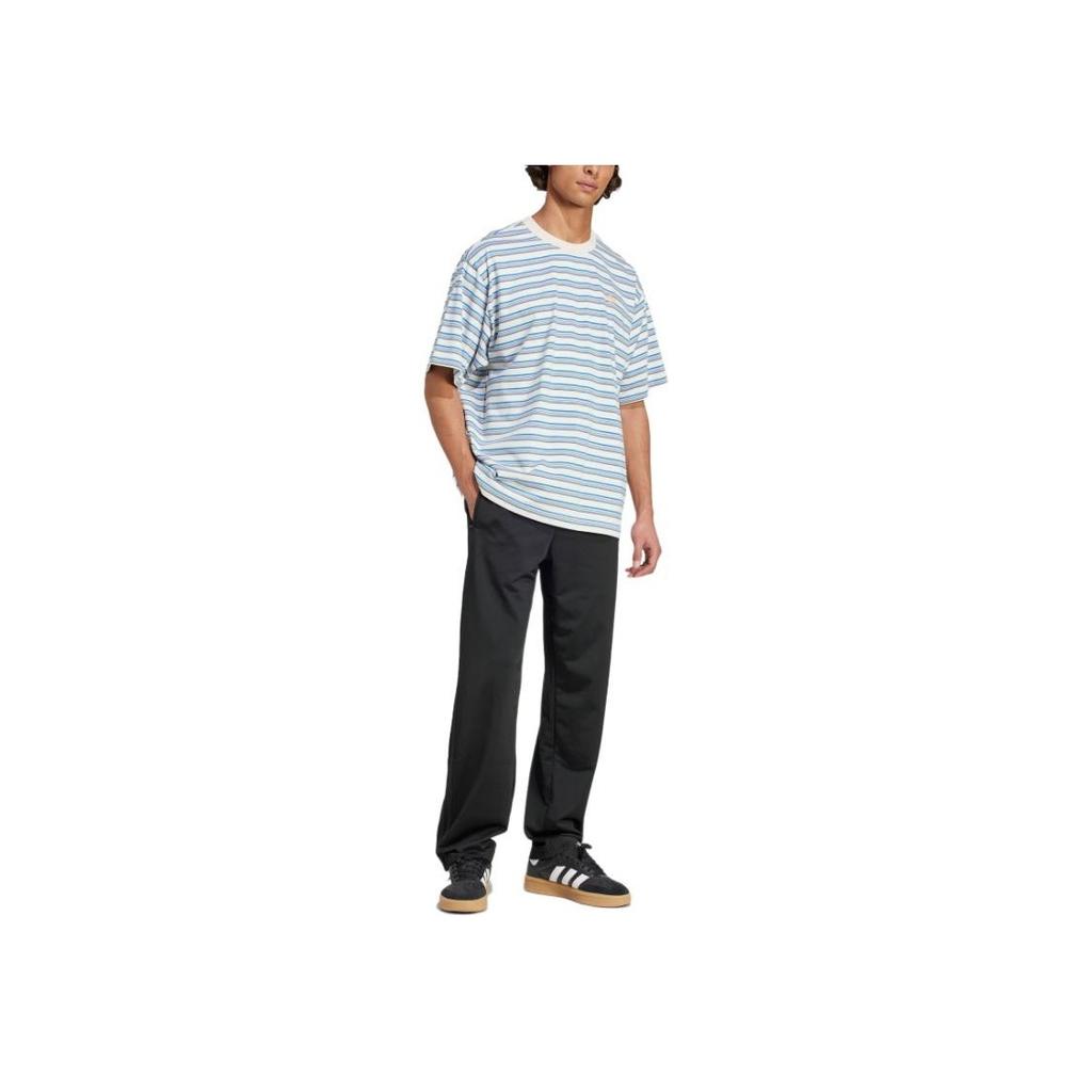 Adidas Originals Stripe T-Shirt Fashion Versatile Round Neck Short Sleeve Men Tops White Blue Light-Orange KB8355