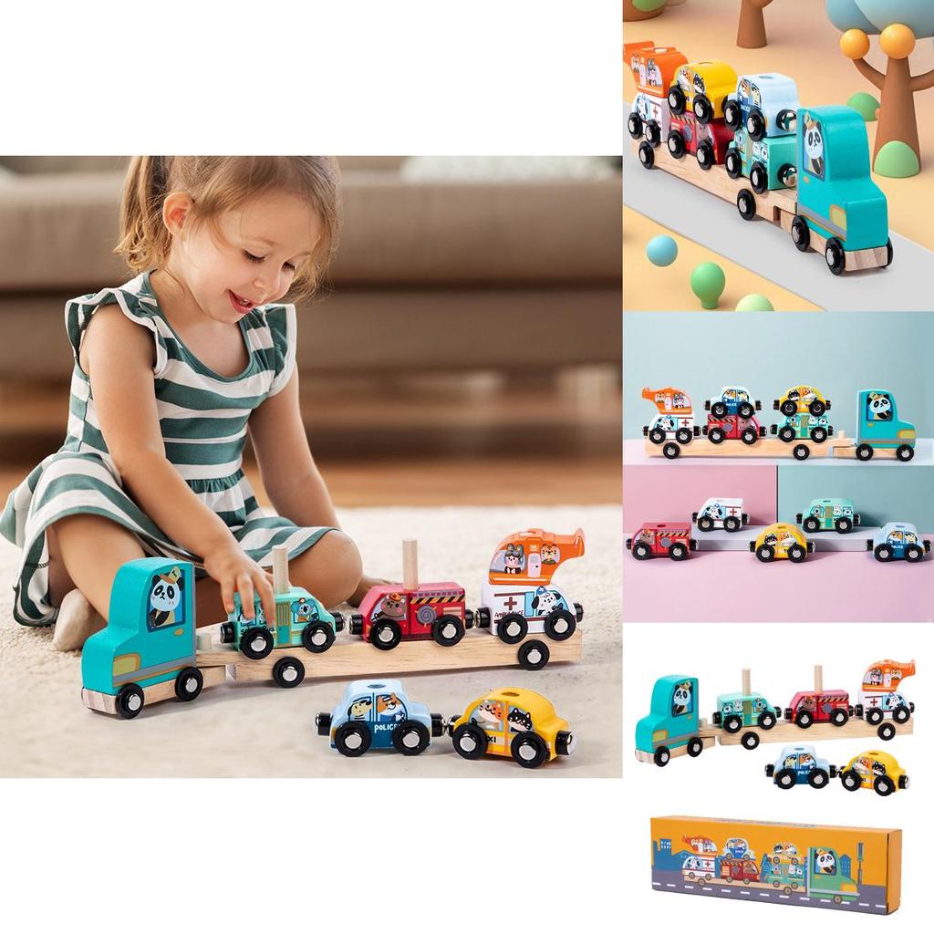 Wooden Animal Pattern Magnetic Car Building Block Children Puzzle Toy Set For Early Education And Cognitive Development