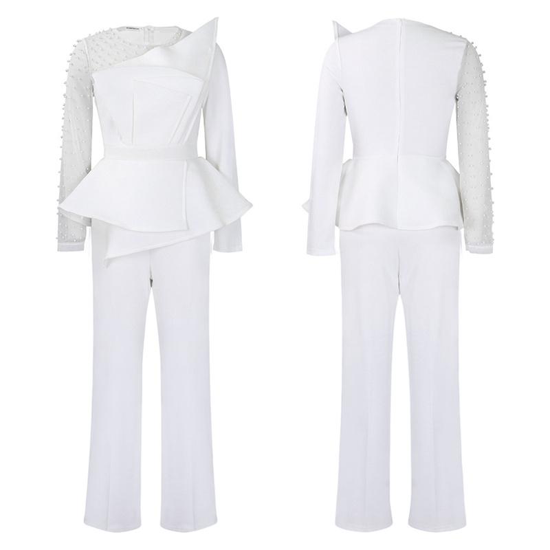 

Комбинезон большого размера с длинными рукавами, сращивание бусин, темпераментная сетка, банкетный похудение