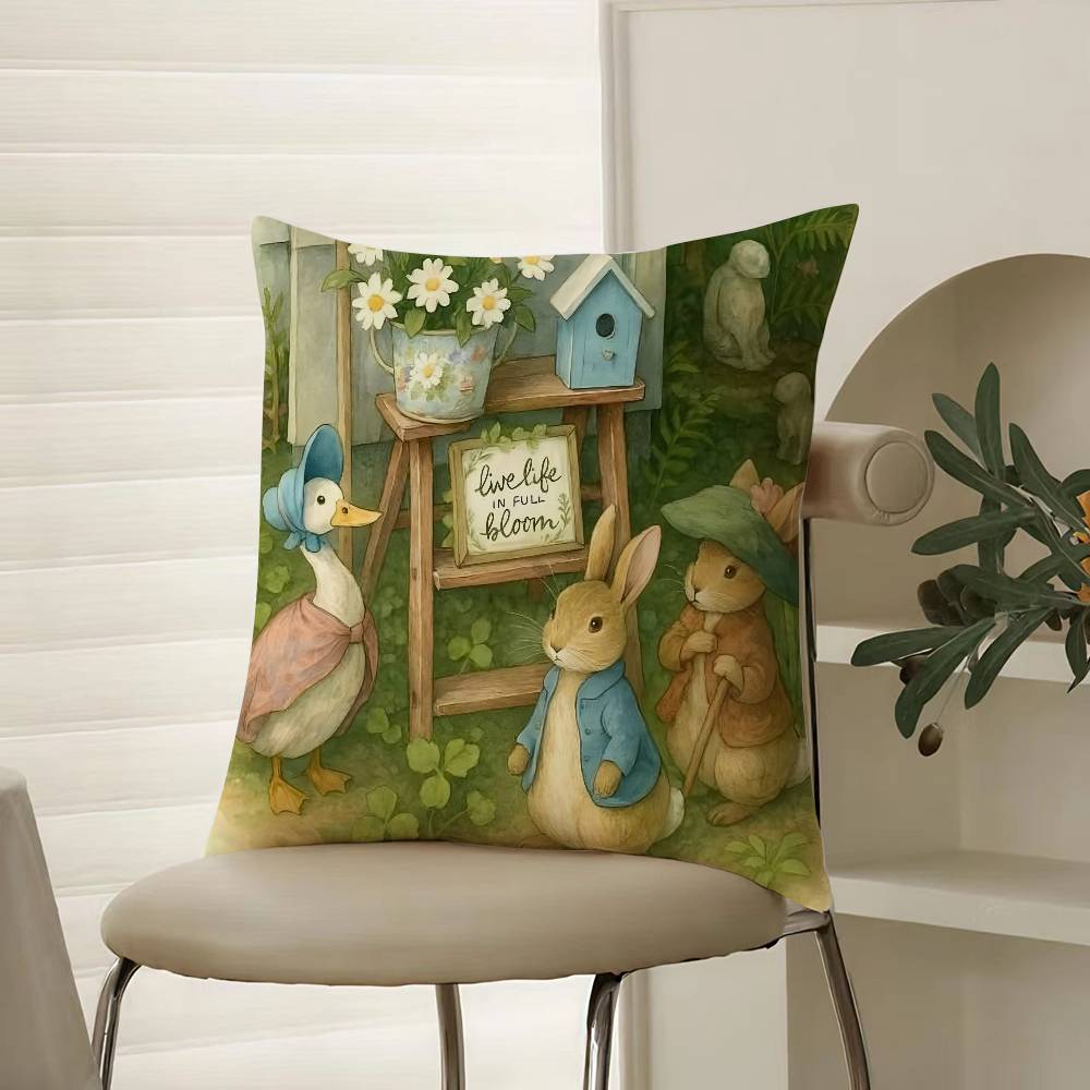 Cartoon Character Cute-Peter Rabbit-Smart Pillow Case Comfort Sofa Bed Silky elegant Invisible zipper Decorative cushion cover