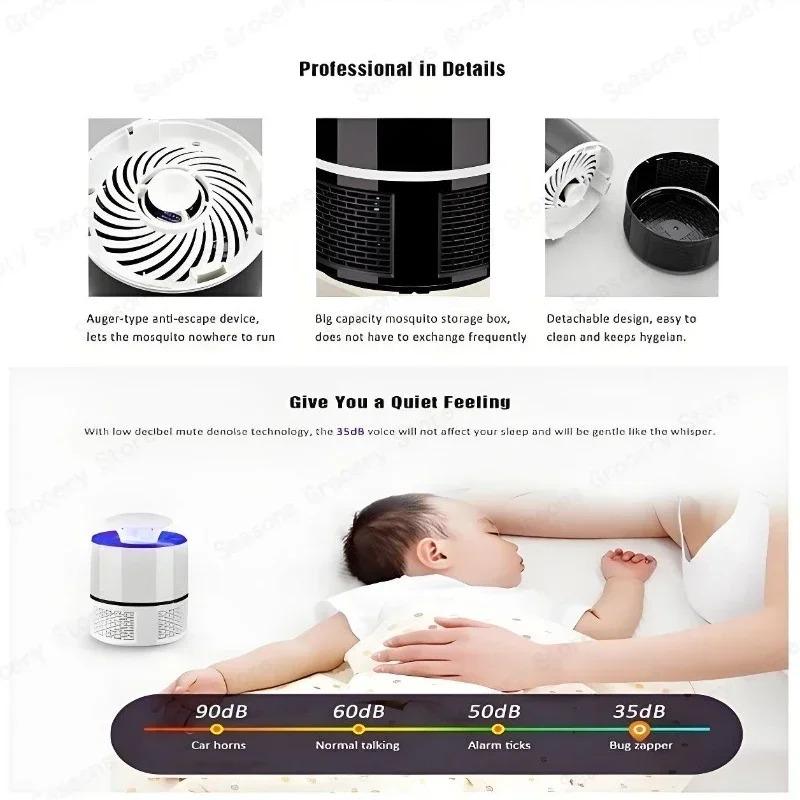 Mini USB Mosquito Killer Lamp Silent UV Bug Zapper Electric Fly Trap Portable Insect Control Baby Safe for Home Office Outdoor