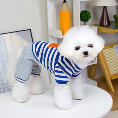 Casual Striped Pet Four-Legged Clothes Autumn/Winter Bichon Frise Warm Clothing Teddy Letter Embroidered Bib Trousers