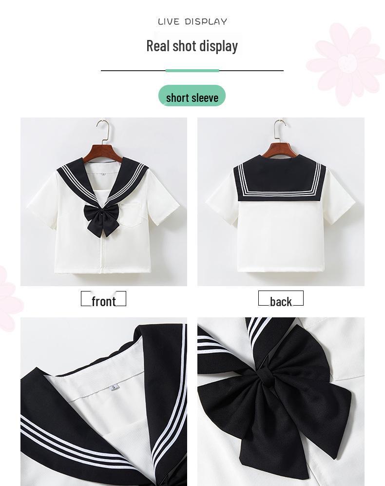 After-Sales Black Collar White JK Sailor Suit Set with Pleated Skirt