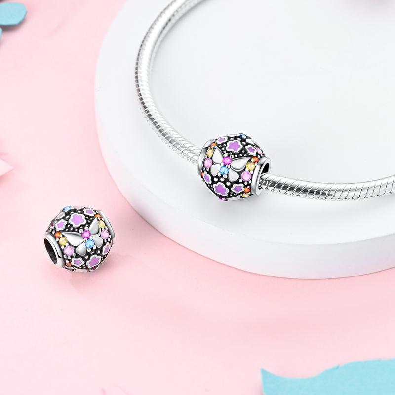 Fit Original Bracelet Copper Butterfly Flowers Cube Purple Charms Pendants For Women Jewelry Making Gift