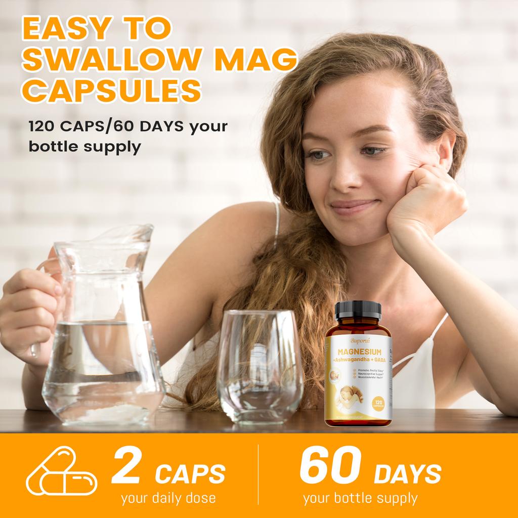 Ashwagandha Complex, Highly Absorbable Magnesium Complex, Relieves Stress, Strengthens Muscles and Heart, Gluten-free.