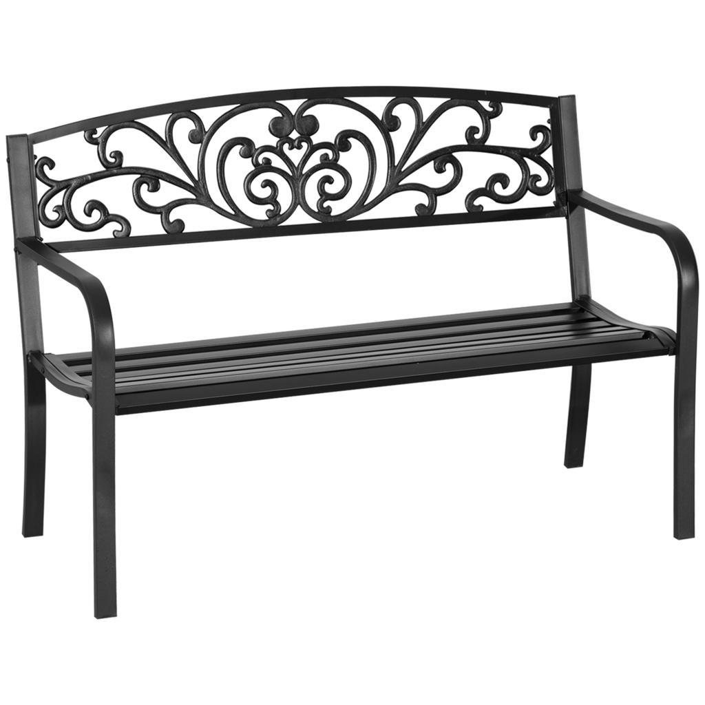Garden/Patio Bench, Cast Iron Steel, 2 Seats, 127 x 60 x 87 cm, Max Load 240 kg, Black