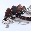Women Punk Chain Fashion Belt Adjustable Double/Single Row Hole Eyelet Waistband with Eyelet Chain Decorative Belts