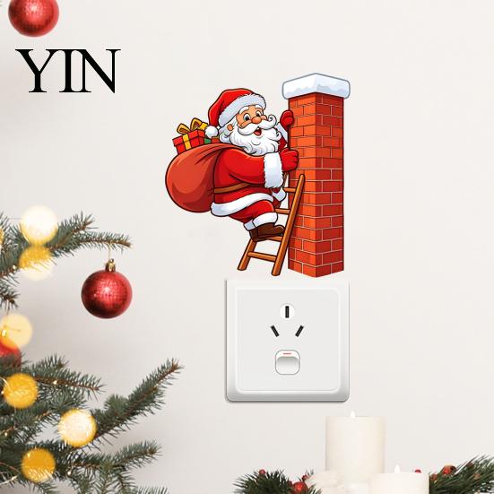Decorative Christmas Wall Stickers Santa Claus Switch Sticker, Light Decal for Xmas Holiday, Party Supplies Removable Self-Adhesive Sticker