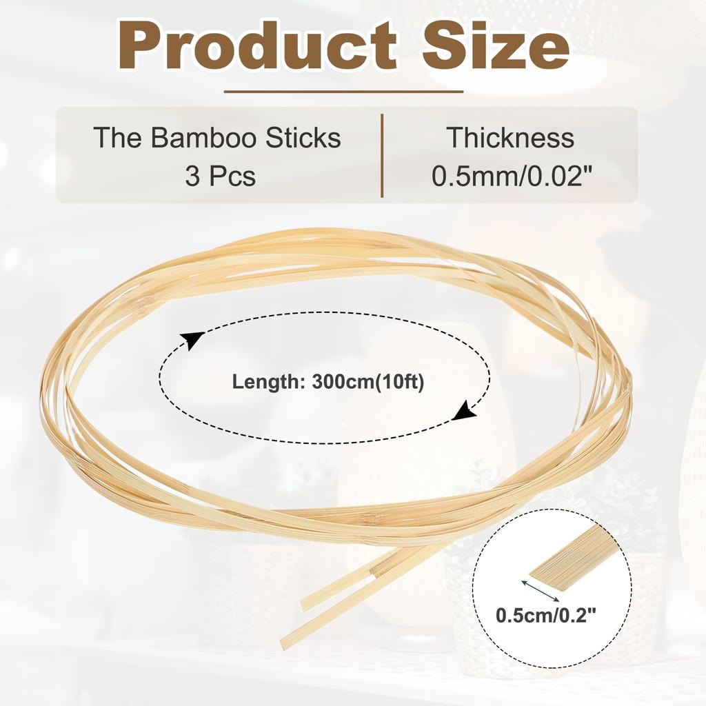 Uxcell Knitting Bamboo 3 X Basket Weaving Wicker Repair Thick Thin Bamboo Strips for Basket DIY and Chandeliers Strips, Rolls, 0.2" 10ft, Supplies,