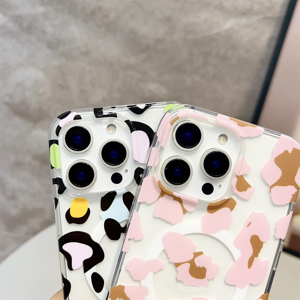 For iPhone 16 Pro Max Magnetic Case Hollow Leopard Print Design TPU PC Phone Back Cover