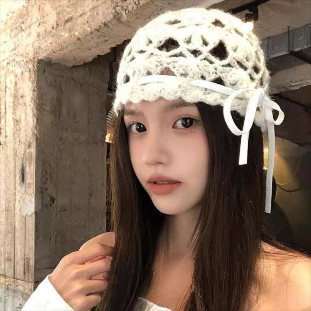 Strapped Knit Beanies Bow Weave Cap Fashion Ethnic Style Hat Girls