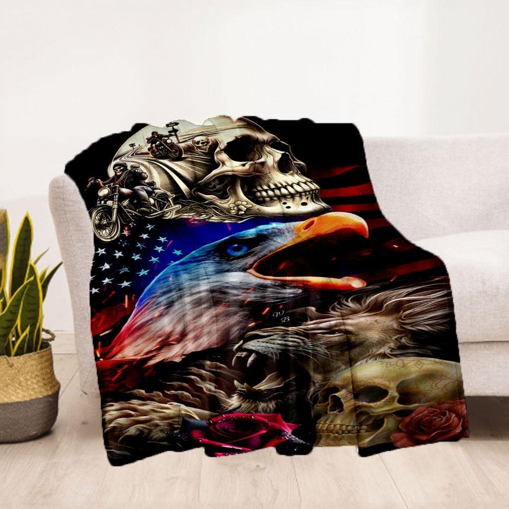 "American Spirit: Eagle, Lion, Motorcycle Biker Art Print"Blanket Flannel Throw Blanket for Sofa, Bed, Travel, Camping, Office