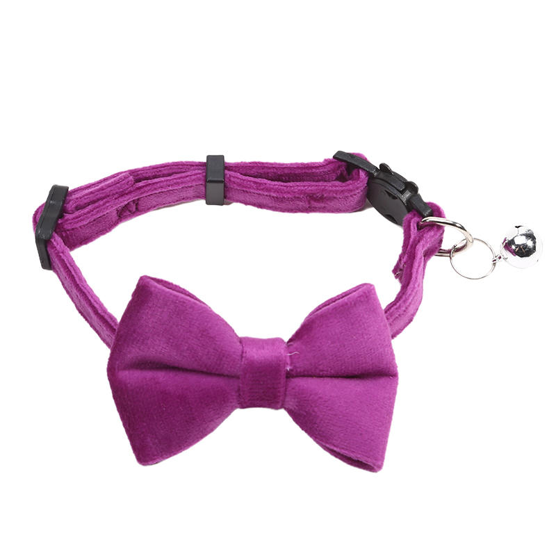 1PC Cute Pet Suede Bow Tie Collar with Bell Breakaway Adjustable Solid Color Safety Collar for Kitten Puppy
