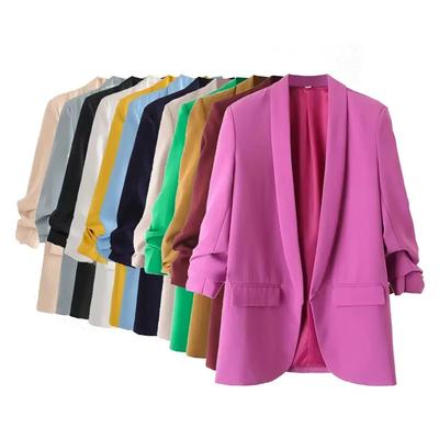 Blazer da donna con maniche a pieghe, versatile, per il tempo libero urbano e pendolare, primavera e autunno