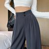 Pantalones de traje de pierna ancha de versión estrecha para mujer, nuevos, de cintura alta, con caída fluida y corte recto fino, estilo casual y versátil.