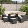 9-piece Garden Sofa Set with Black Polyrattan Acacia Cushions, Outdoor Dining Set of 4 3363960