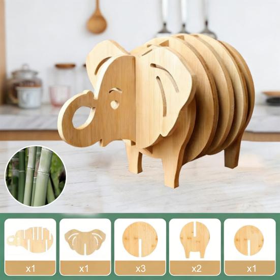Wooden Trivet Coaster Set Creative Animal-Shaped Heat-Resistant Placemats for Cups Pots Stackable Versatile Desk Decor for Home Kitchen Outdoor Dining