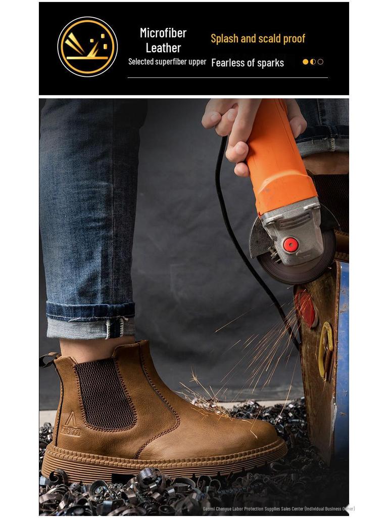 Cross-border High-top Steel Toe Work Boots: Microfiber, Anti-smash, Anti-puncture, Wear-resistant, Comfortable Labor Protection Footwear