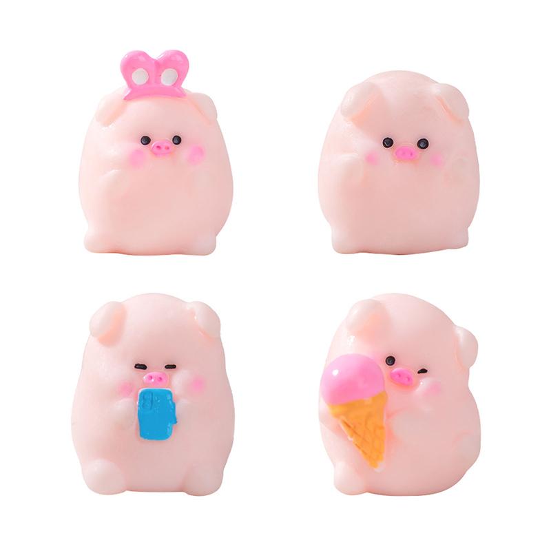Mini Cute Funny Pink Pig Figure Car Dashboard Ornament Home Office Computer Desktop Room Piggy Doll Resin Craft Decoration