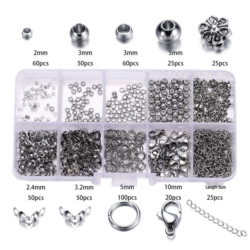 DIY Jewelry Accessories Set: Stainless Steel Lobster Clasps, Bag Buckles, Single Loop Beads, 6-Grid & 8-Grid Boxed & Bagged.