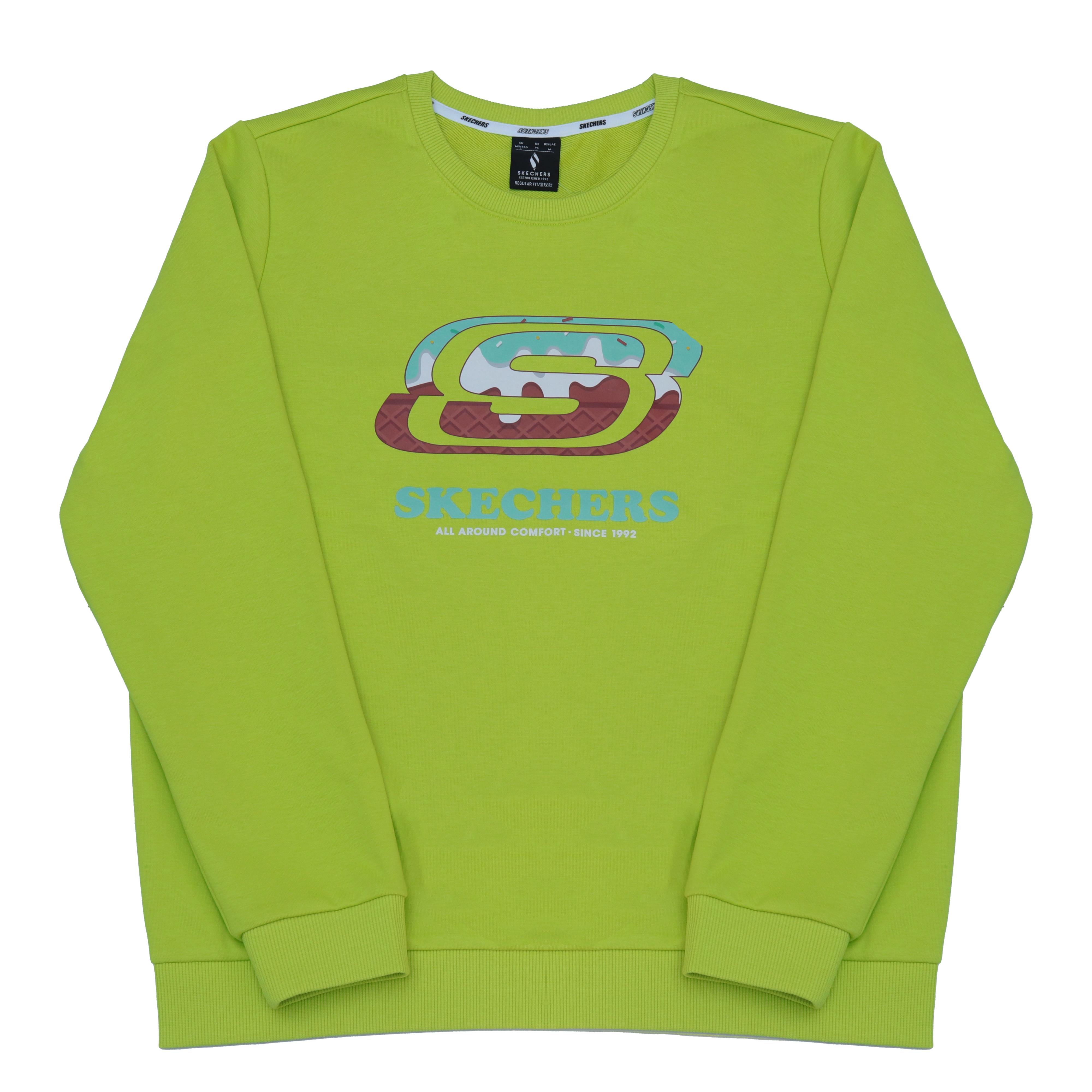 Skechers Classic Logo Print Casual Pullover Sweatshirt Women sweatshirts Yellow Green RF-L424W009-01NW M